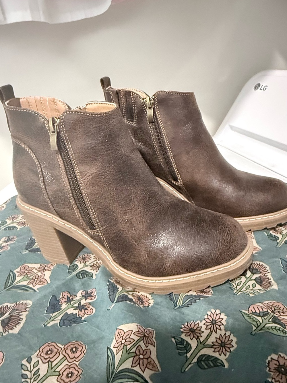 Women's Brown Ankle Booties with Side Zipper